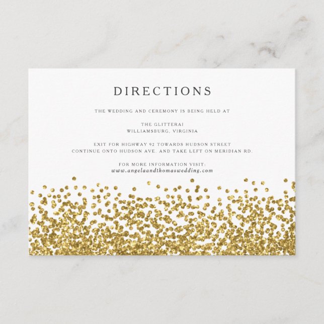 Carte de directions de mariage Glam Gold Confetti  (Devant)
