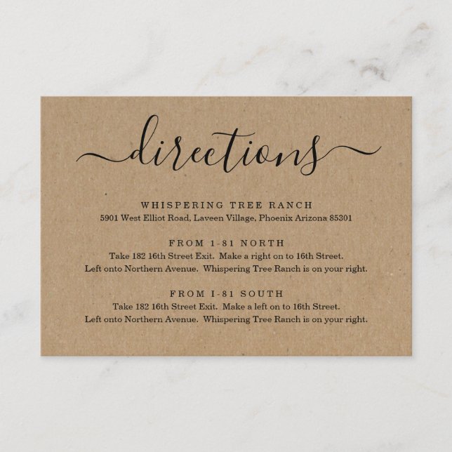 Carte de directions encart - Papier kraft simple (Devant)
