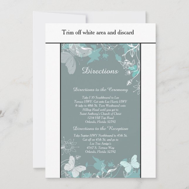 Carte de directions Papillon Bleu Printemps 3.5x6 (Devant)