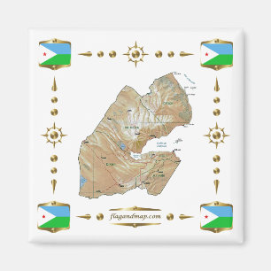 Carte de Djibouti + Magnet des drapeaux