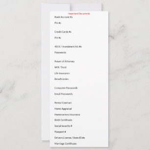 Carte de documents importants