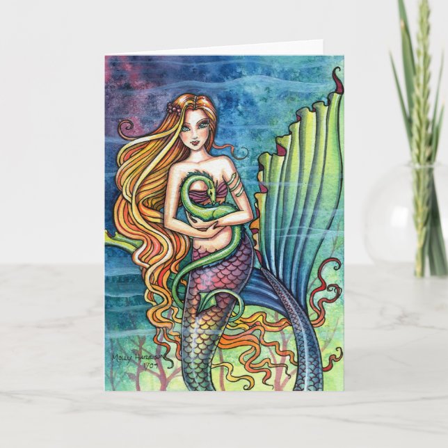 Carte de dragon de sirène et de mer par l'aquarium (Devant)