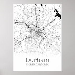 Carte de Durham - Caroline du Nord - Poster de car