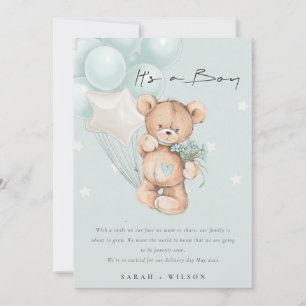 Carte de Faire-part Bébé Bleu Ours Bleu Cute