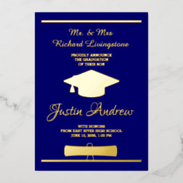 Carte de Faire-part Bleue Gold Foil