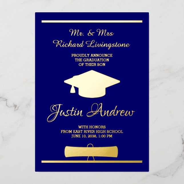 Carte de Faire-part Bleue Gold Foil (Recto)