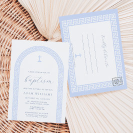 Carte de faire-part de baptême bleu blanc à clé gr