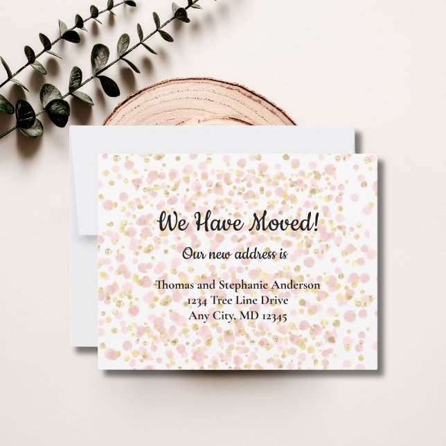 Carte de Faire-part de déplacement Rosée Gold Over (Pink gold overlay We have moved moving announcement card. )