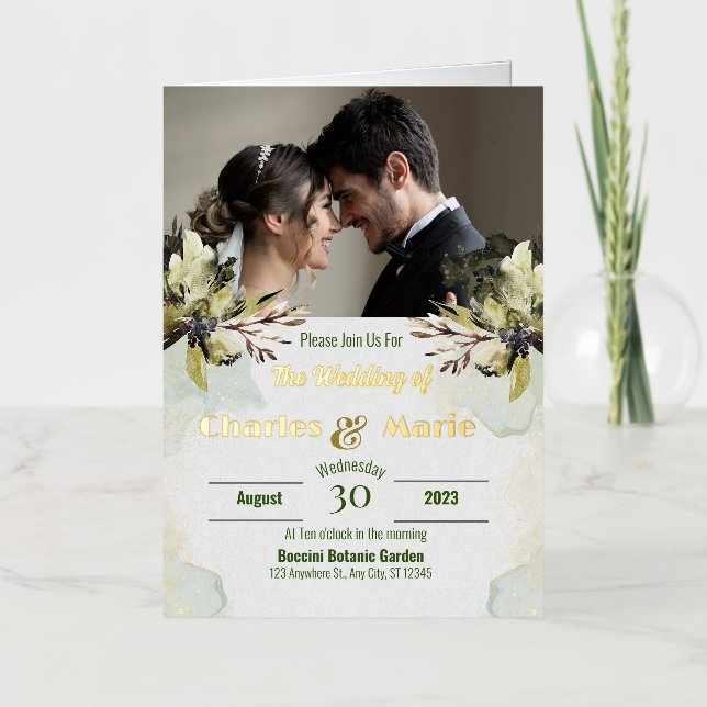 Carte de Faire-part de mariage à huile pliée (Recto)