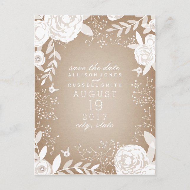 Carte de faire-part de mariage à motif floral blan (Devant)