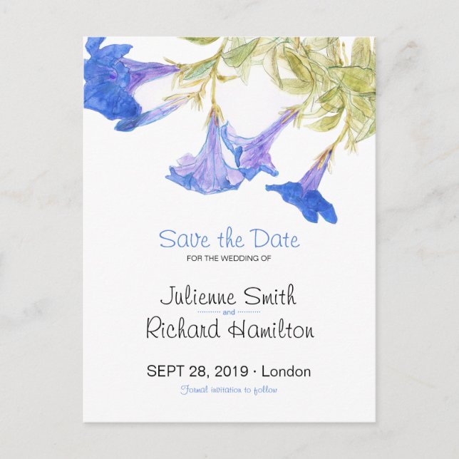 Carte de faire-part de mariage à motif floral bleu (Devant)