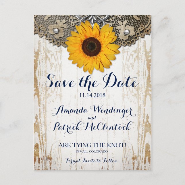 Carte de faire-part de mariage au tournesol rustiq (Devant)
