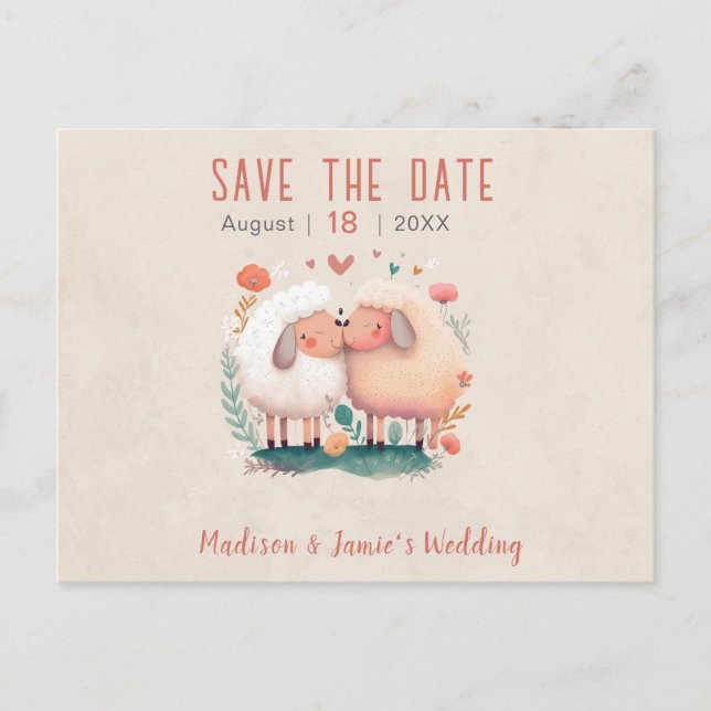 Carte de faire-part de mariage aux moutons (Devant)