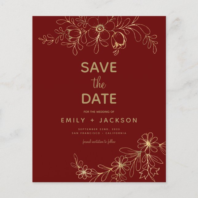 Carte de faire part de mariage Bourgogne avec date (Devant)