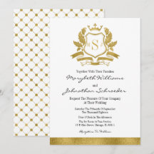 Carte de Faire-part de mariage classique Gold Cres