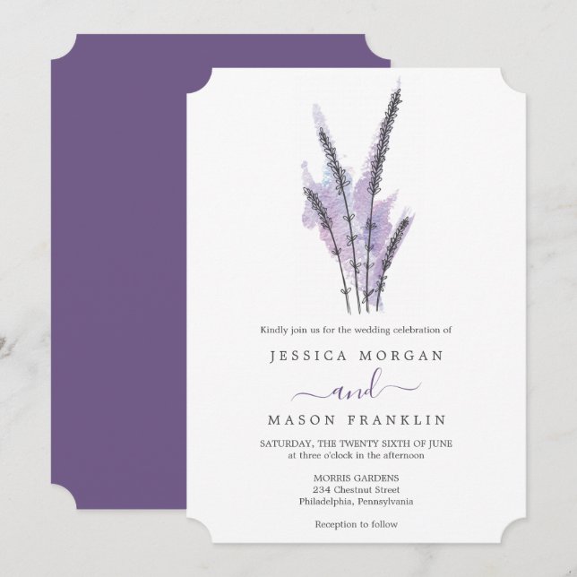 Carte de Faire-part de mariage de Lavande minimale (Devant / Derrière)