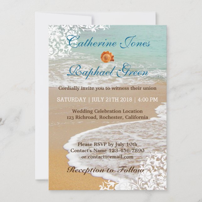 Carte de faire-part de mariage de plage de RSVP (Devant)