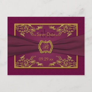 Carte de faire-part de mariage en damas floral or