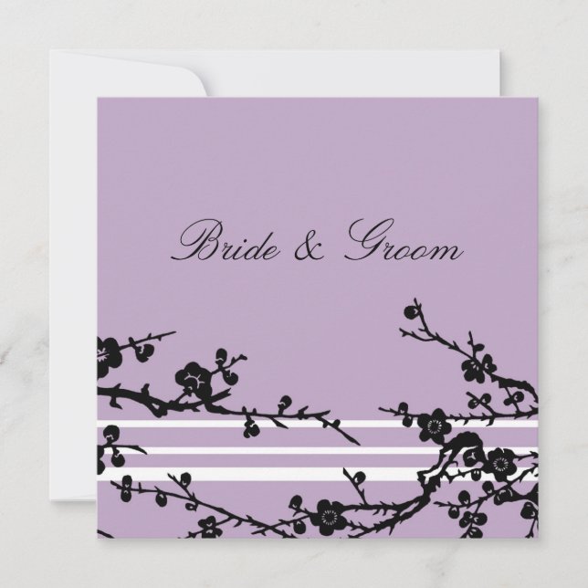 Carte de Faire-part de mariage Florale Violet Noir (Devant)