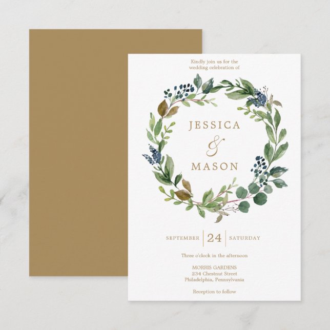 Carte de Faire-part de mariage Gold de la marine v (Devant / Derrière)
