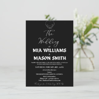 Carte de Faire-part de mariage minimaliste noir et