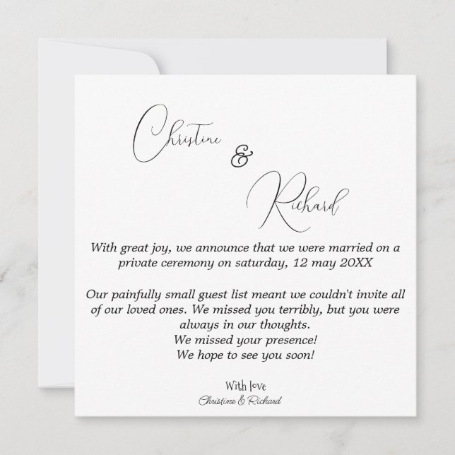 Carte de faire-part de mariage privé personnalisée (Devant)