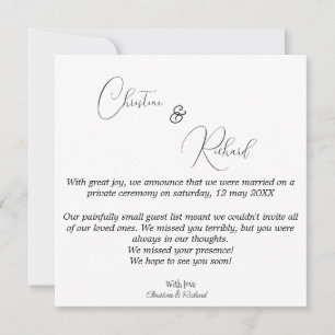 Carte de faire-part de mariage privé personnalisée
