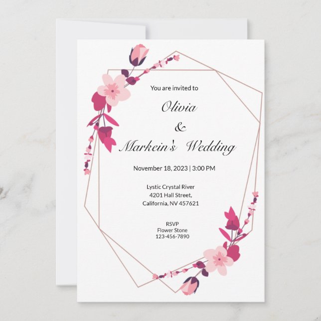 Carte de faire-part de mariage rose mignonne (Devant)