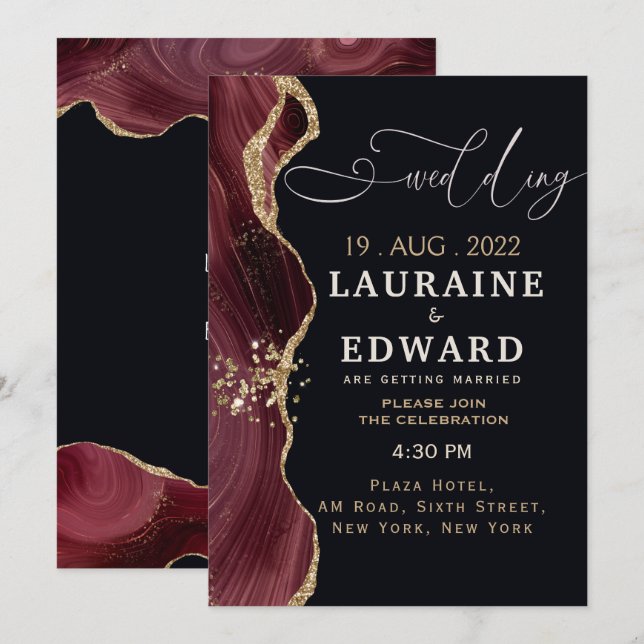 carte de Faire-part de mariage rouge bordeaux simp (Devant / Derrière)