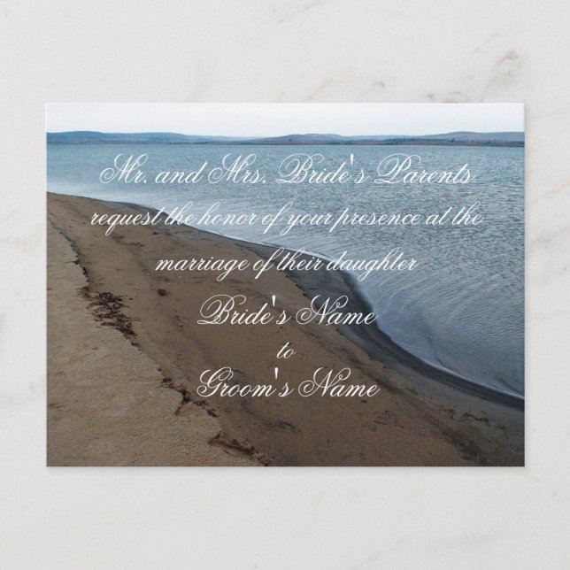 Carte de faire-part de mariage sur la plage. (Devant)