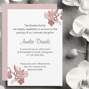 Carte de Faire-part funéraire pour orchidée rose