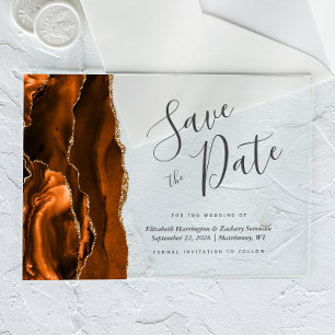 Carte de Faire-Part Moderne Orange Brûlé Agate Or