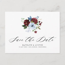 carte de faire-part postale florale bleu poussiére