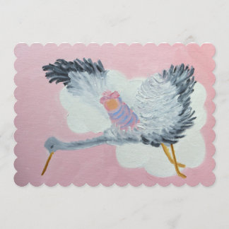 Carte de Faire-part pour fille de cigogne et bébé