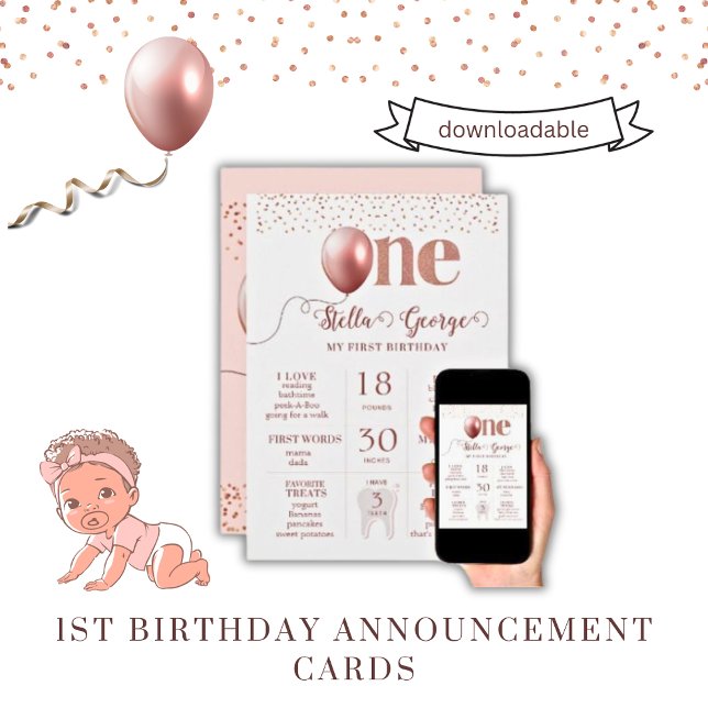 Carte de Faire-part pour les 1er anniversaires de  (1st birthday announcement cards)