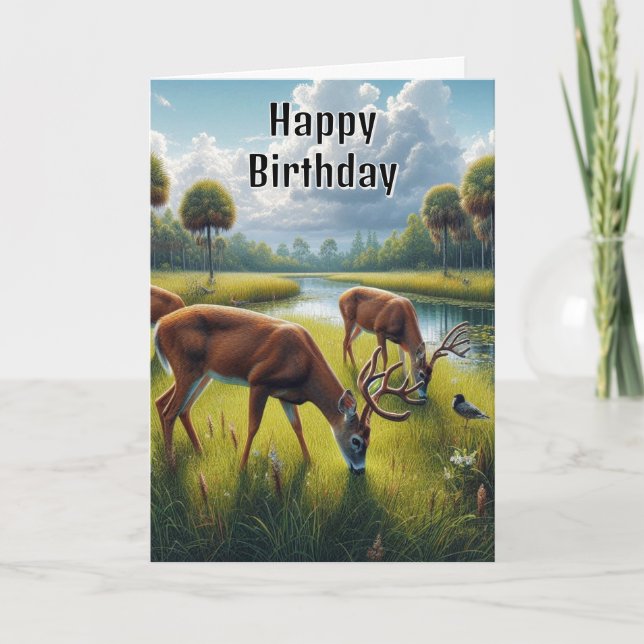Carte de faune de cerfs d'anniversaire joyeuse (Devant)