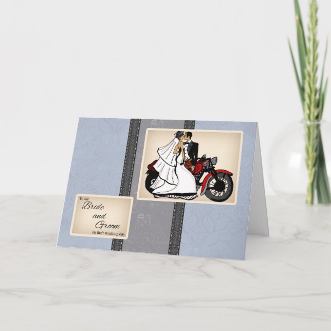 Carte de félicitations de mariage moto pour les ma (Devant)