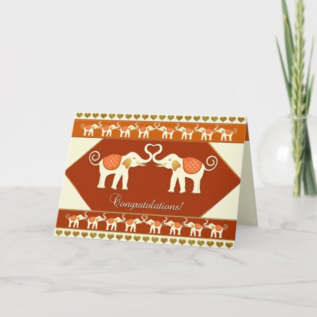 Carte de félicitations Eléphants blancs en amour (Devant)