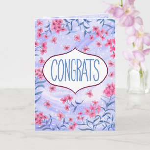 Carte de félicitations florale bleue et rose