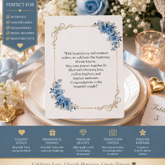 Carte de Félicitations Mariage Florale Bleue | Élé