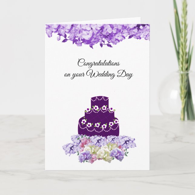 Carte de félicitations pour gâteau Mariage violet  (Devant)