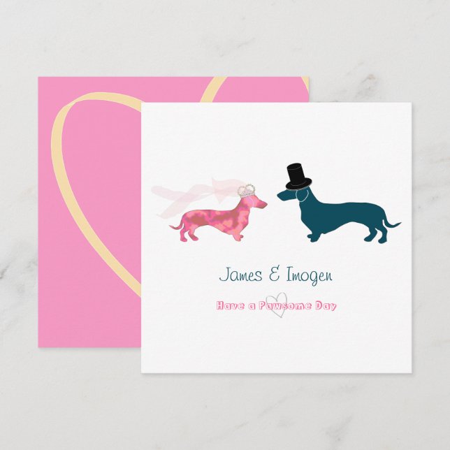 Carte de félicitations pour le Mariage Dachshund (Devant / Derrière)