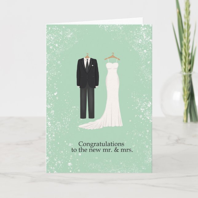 Carte de félicitations pour tenue de mariage et te (Devant)