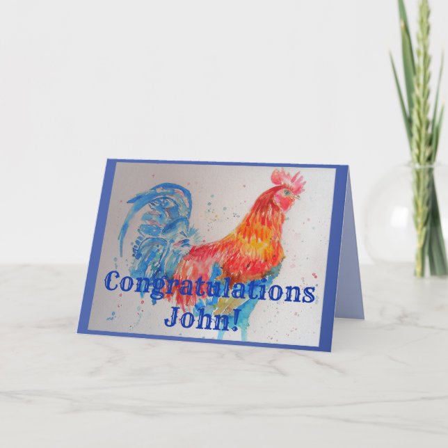 Carte de félicitations Red Rooster Watercolor (Devant)