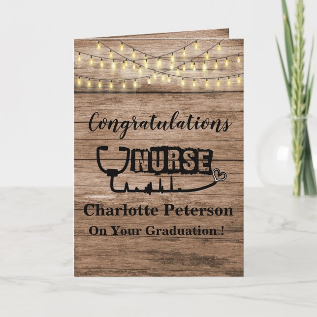 Carte de félicitations Rustic Wood Nurse Graduatio (Devant)