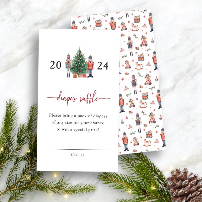 Carte de fermeture de broche de couches de vacance (Diaper Raffle Card - Nutcracker Baby Shower Invitation by Painted Paperie)