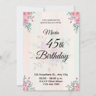 Carte de Fête d'Anniversaire aux Fleurs Rose Clair