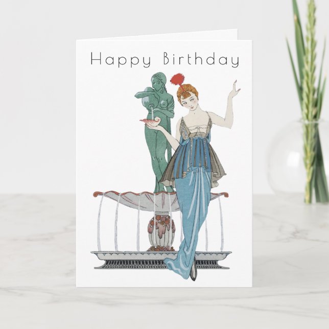 Carte de fête d'anniversaire de la fontaine de fem (Devant)
