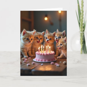 Carte de fête d'anniversaire rose pour chaton