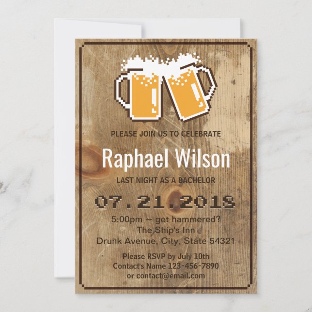Carte de fête de Bachelor en bois et bières Funny  (Devant)